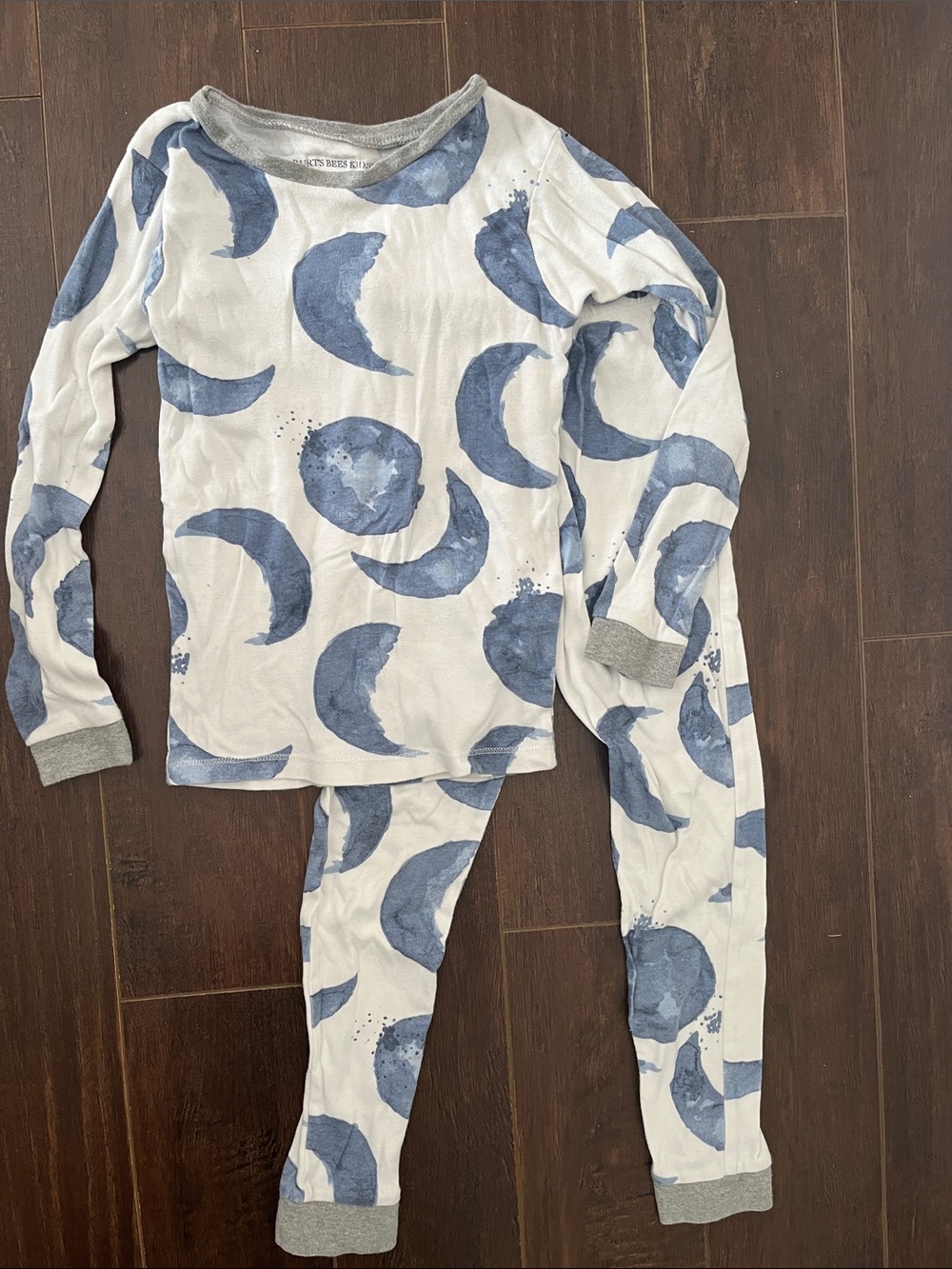 Kids Moon-Print Long Sleeve Pajama Set - Blue & White